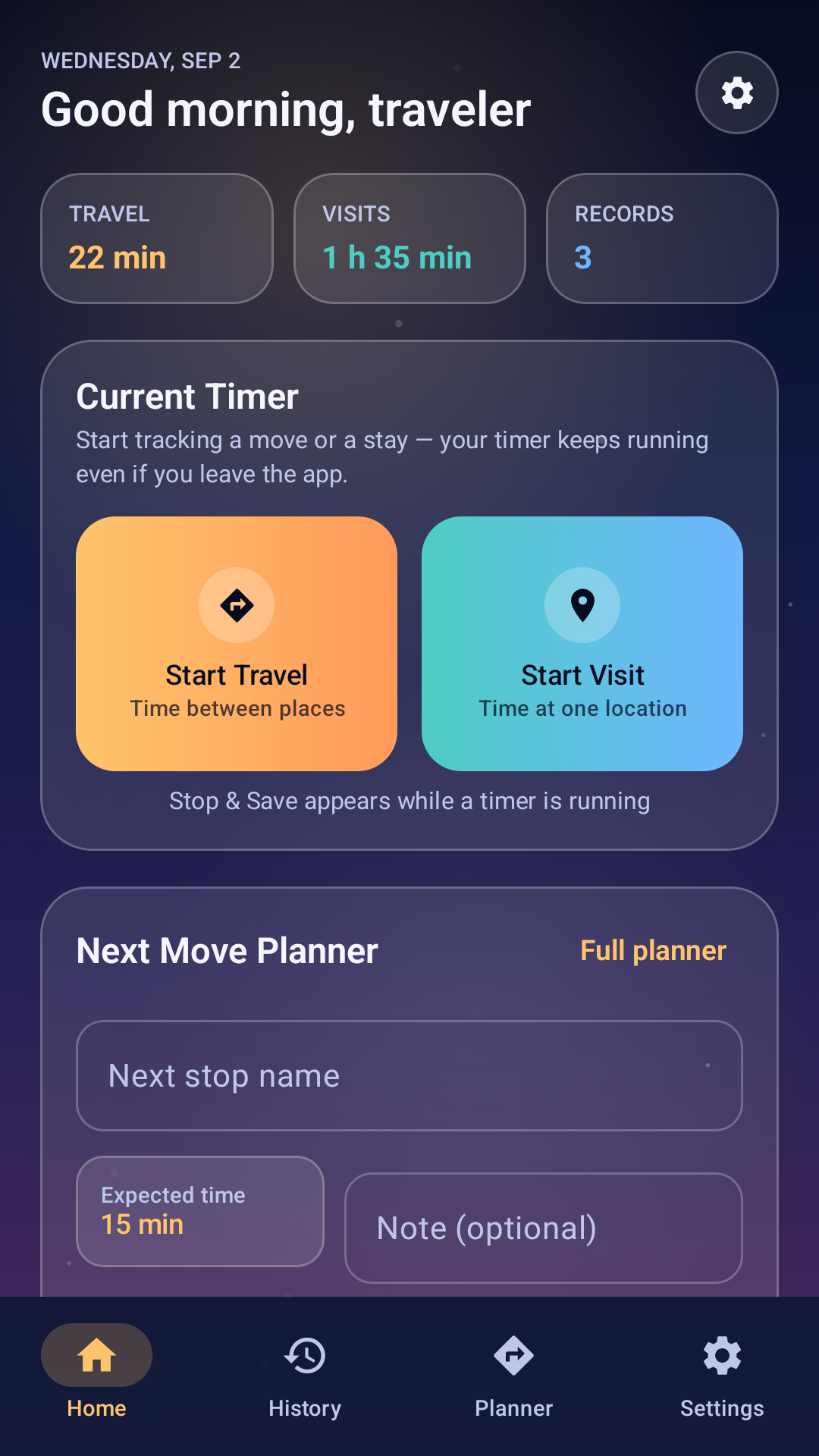 Timely Traveler home screen